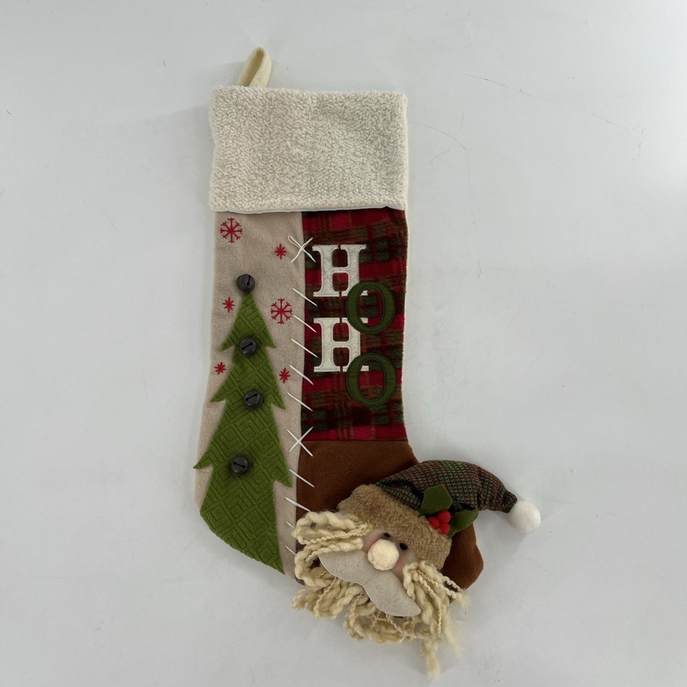 Vintage Old World Santa Felt Christmas‎ Stocking 3D Fleece Beard Knit Hat 21" - Picture 2 of 9